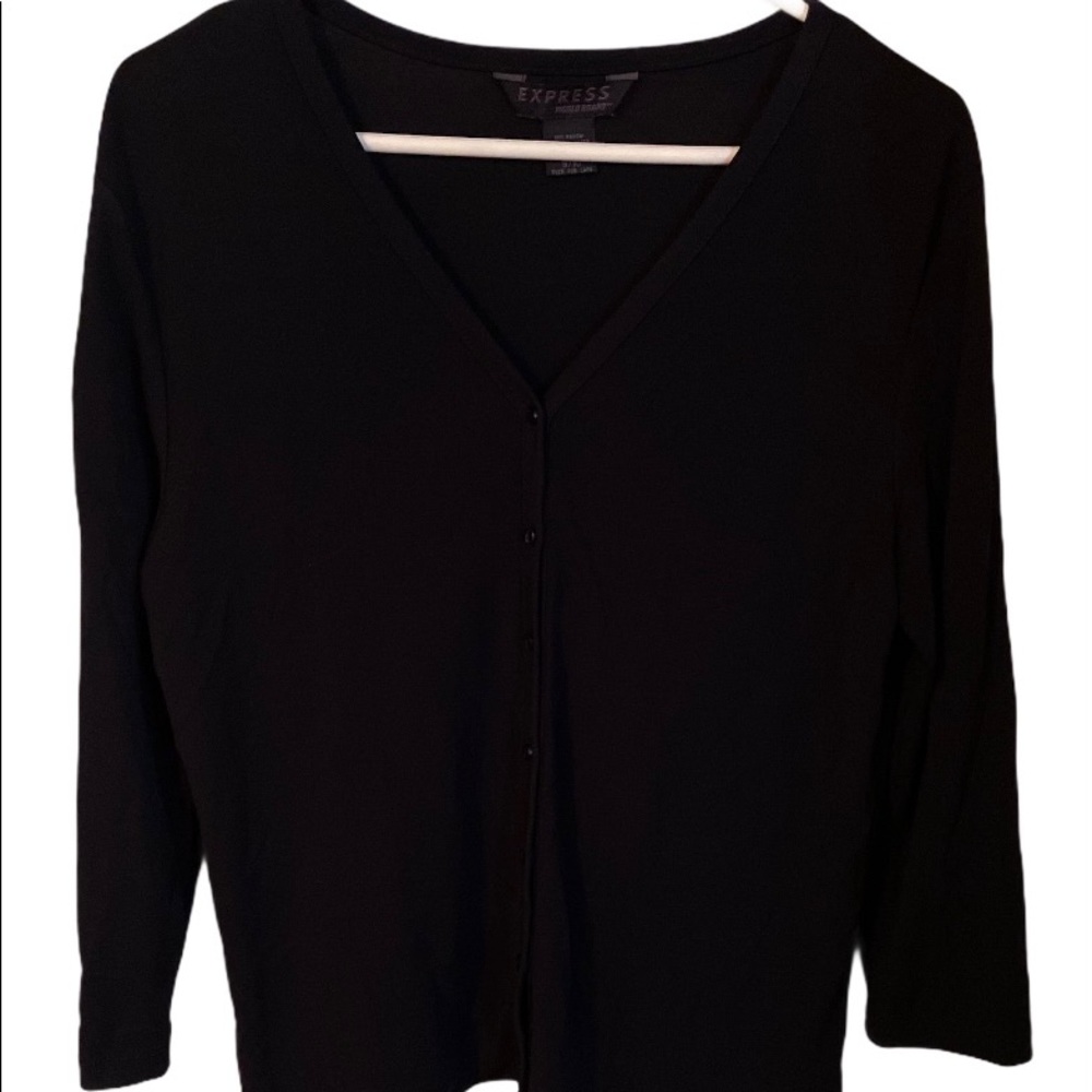 Express World Way Black Button LS Blouse Sz 9/10